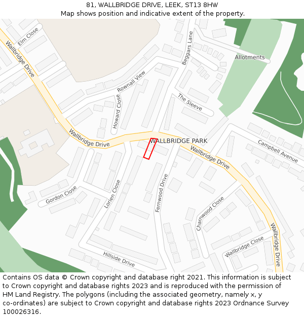 81, WALLBRIDGE DRIVE, LEEK, ST13 8HW: Location map and indicative extent of plot