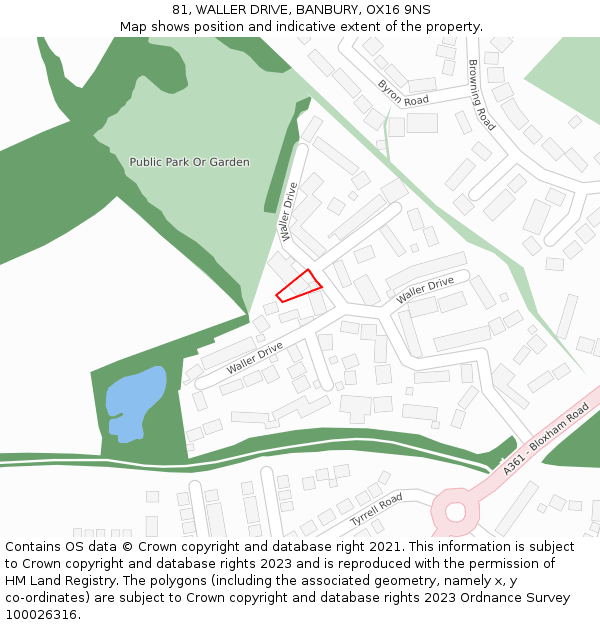 81, WALLER DRIVE, BANBURY, OX16 9NS: Location map and indicative extent of plot