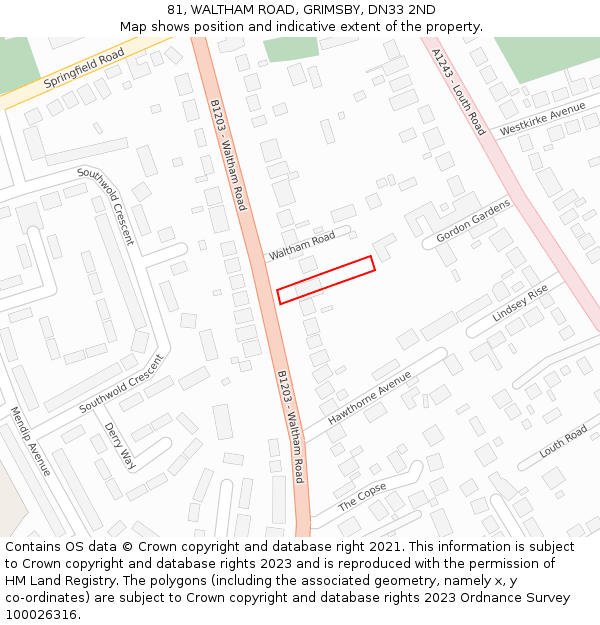 81, WALTHAM ROAD, GRIMSBY, DN33 2ND: Location map and indicative extent of plot