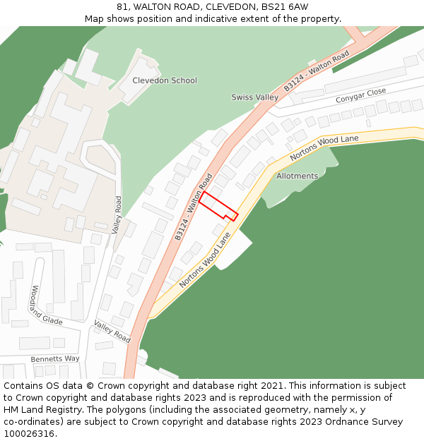 81, WALTON ROAD, CLEVEDON, BS21 6AW: Location map and indicative extent of plot