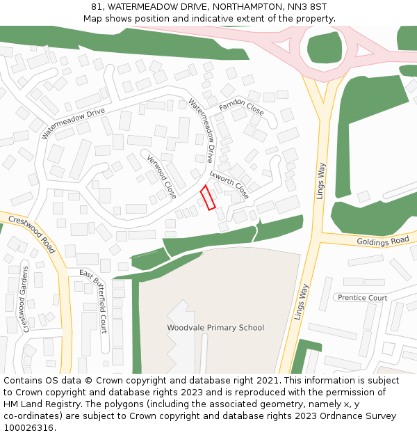 81, WATERMEADOW DRIVE, NORTHAMPTON, NN3 8ST: Location map and indicative extent of plot