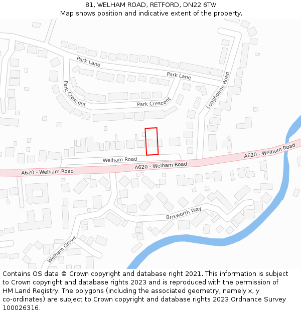 81, WELHAM ROAD, RETFORD, DN22 6TW: Location map and indicative extent of plot