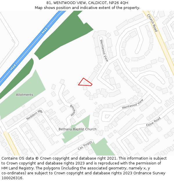 81, WENTWOOD VIEW, CALDICOT, NP26 4QH: Location map and indicative extent of plot