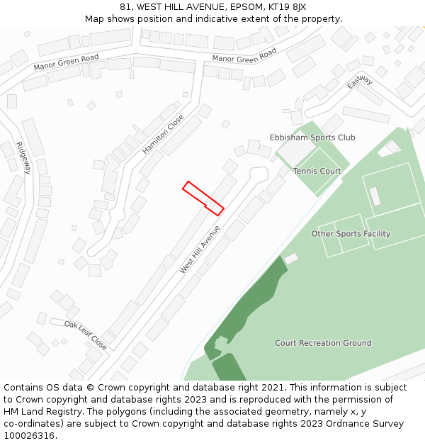 81, WEST HILL AVENUE, EPSOM, KT19 8JX: Location map and indicative extent of plot