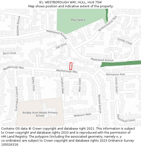 81, WESTBOROUGH WAY, HULL, HU4 7SW: Location map and indicative extent of plot