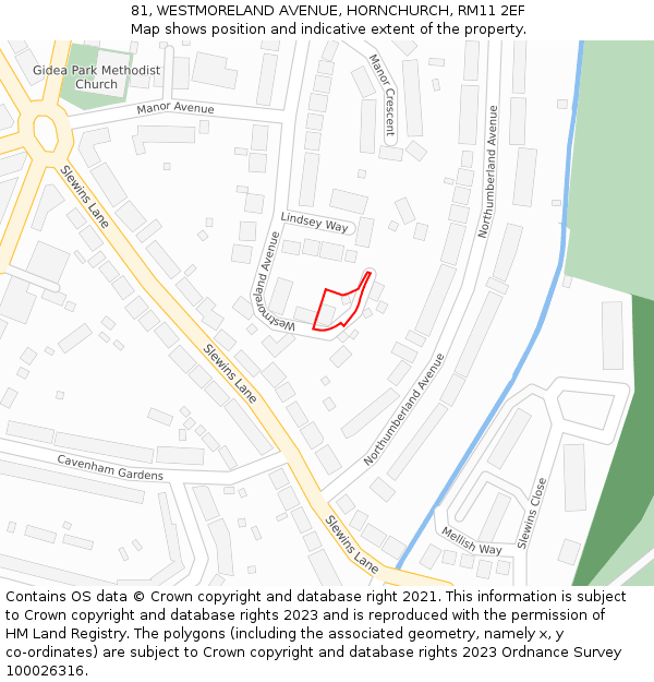 81, WESTMORELAND AVENUE, HORNCHURCH, RM11 2EF: Location map and indicative extent of plot
