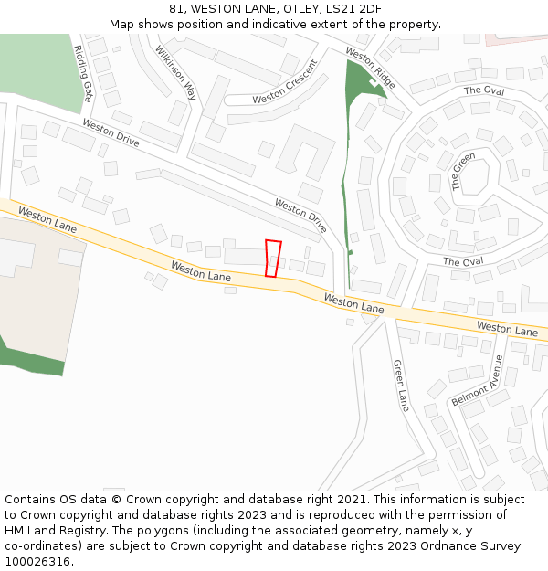 81, WESTON LANE, OTLEY, LS21 2DF: Location map and indicative extent of plot