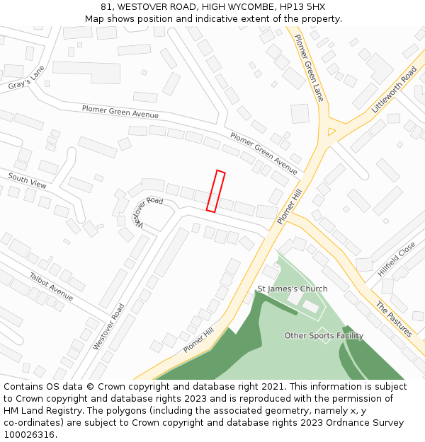 81, WESTOVER ROAD, HIGH WYCOMBE, HP13 5HX: Location map and indicative extent of plot