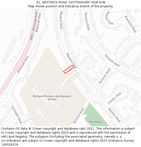 81, WESTWICK ROAD, NOTTINGHAM, NG8 4HB: Location map and indicative extent of plot