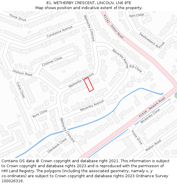 81, WETHERBY CRESCENT, LINCOLN, LN6 8TE: Location map and indicative extent of plot