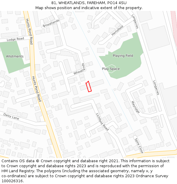 81, WHEATLANDS, FAREHAM, PO14 4SU: Location map and indicative extent of plot