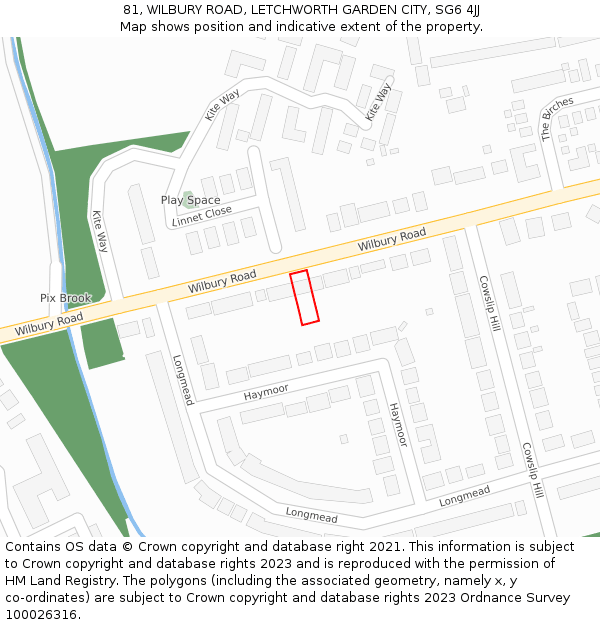 81, WILBURY ROAD, LETCHWORTH GARDEN CITY, SG6 4JJ: Location map and indicative extent of plot