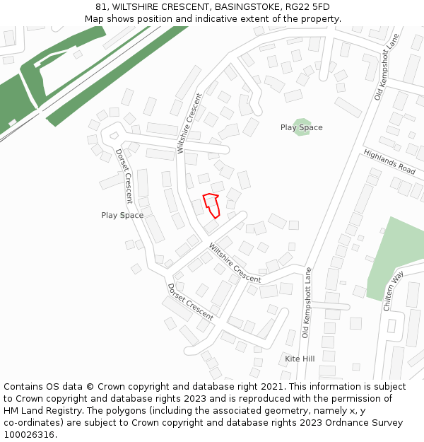 81, WILTSHIRE CRESCENT, BASINGSTOKE, RG22 5FD: Location map and indicative extent of plot