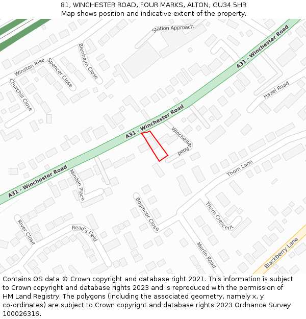 81, WINCHESTER ROAD, FOUR MARKS, ALTON, GU34 5HR: Location map and indicative extent of plot