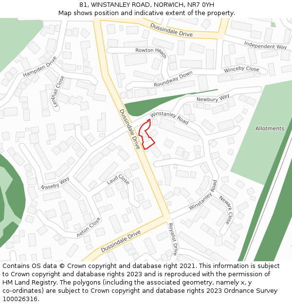 81, WINSTANLEY ROAD, NORWICH, NR7 0YH: Location map and indicative extent of plot