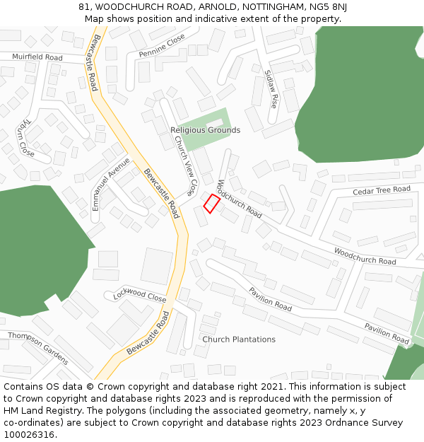 81, WOODCHURCH ROAD, ARNOLD, NOTTINGHAM, NG5 8NJ: Location map and indicative extent of plot