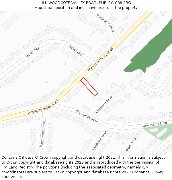 81, WOODCOTE VALLEY ROAD, PURLEY, CR8 3BG: Location map and indicative extent of plot