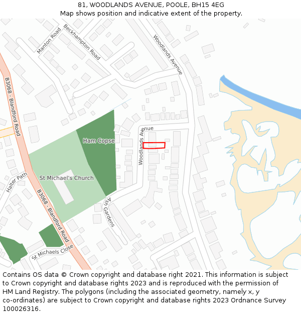 81, WOODLANDS AVENUE, POOLE, BH15 4EG: Location map and indicative extent of plot
