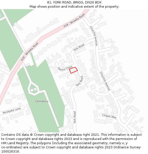 81, YORK ROAD, BRIGG, DN20 8DX: Location map and indicative extent of plot