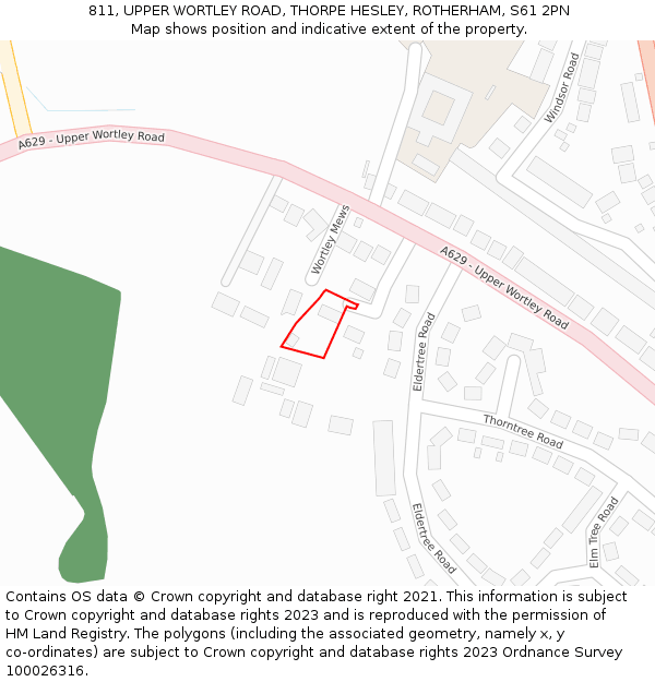 811, UPPER WORTLEY ROAD, THORPE HESLEY, ROTHERHAM, S61 2PN: Location map and indicative extent of plot