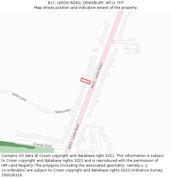 817, LEEDS ROAD, DEWSBURY, WF12 7HT: Location map and indicative extent of plot