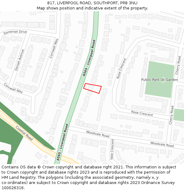 817, LIVERPOOL ROAD, SOUTHPORT, PR8 3NU: Location map and indicative extent of plot