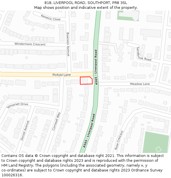 818, LIVERPOOL ROAD, SOUTHPORT, PR8 3SL: Location map and indicative extent of plot