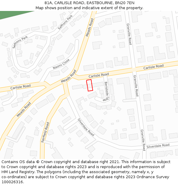 81A, CARLISLE ROAD, EASTBOURNE, BN20 7EN: Location map and indicative extent of plot