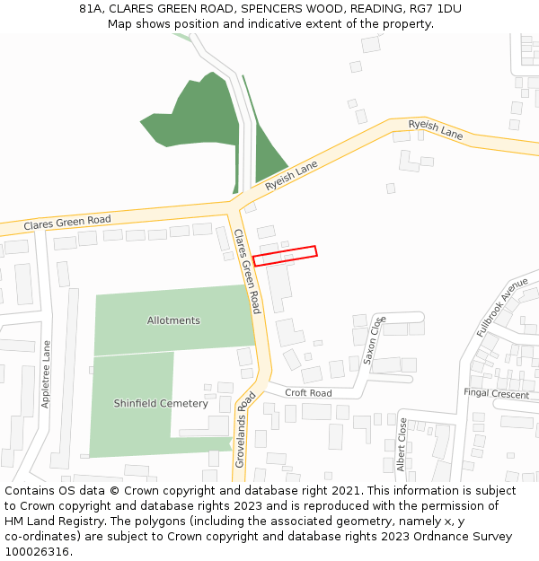 81A, CLARES GREEN ROAD, SPENCERS WOOD, READING, RG7 1DU: Location map and indicative extent of plot