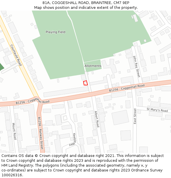 81A, COGGESHALL ROAD, BRAINTREE, CM7 9EP: Location map and indicative extent of plot