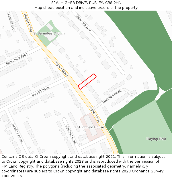 81A, HIGHER DRIVE, PURLEY, CR8 2HN: Location map and indicative extent of plot