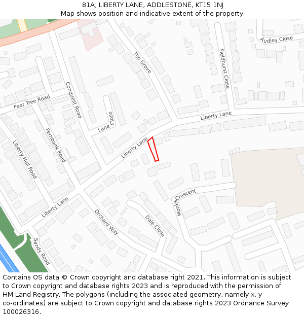 81A, LIBERTY LANE, ADDLESTONE, KT15 1NJ: Location map and indicative extent of plot