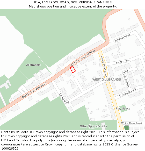 81A, LIVERPOOL ROAD, SKELMERSDALE, WN8 8BS: Location map and indicative extent of plot