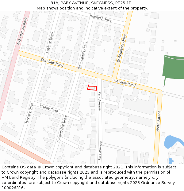 81A, PARK AVENUE, SKEGNESS, PE25 1BL: Location map and indicative extent of plot