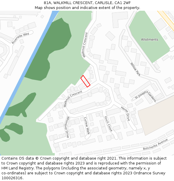 81A, WALKMILL CRESCENT, CARLISLE, CA1 2WF: Location map and indicative extent of plot