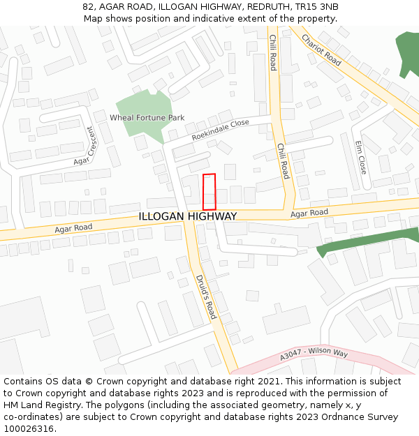 82, AGAR ROAD, ILLOGAN HIGHWAY, REDRUTH, TR15 3NB: Location map and indicative extent of plot