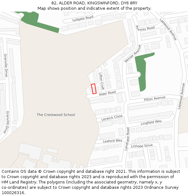 82, ALDER ROAD, KINGSWINFORD, DY6 8RY: Location map and indicative extent of plot