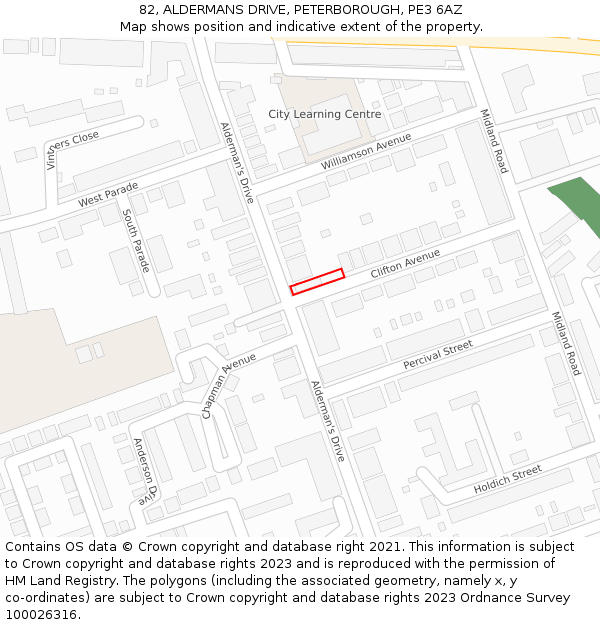 82, ALDERMANS DRIVE, PETERBOROUGH, PE3 6AZ: Location map and indicative extent of plot