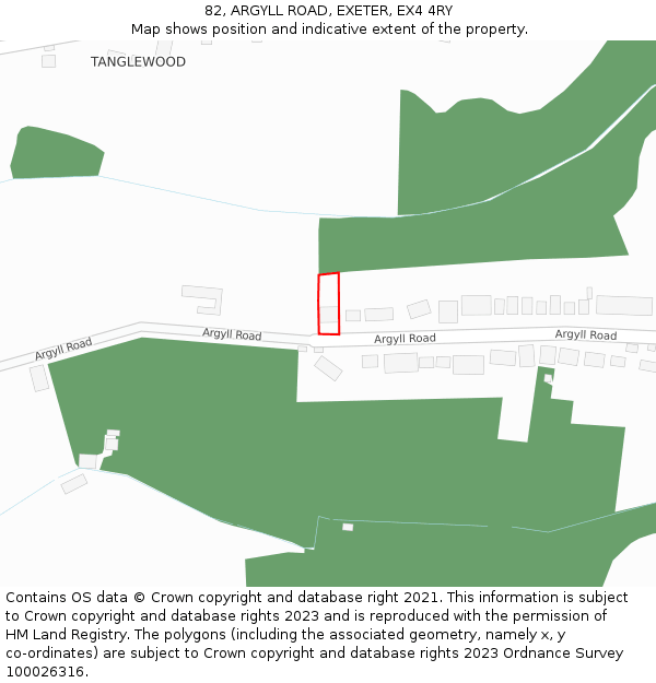 82, ARGYLL ROAD, EXETER, EX4 4RY: Location map and indicative extent of plot