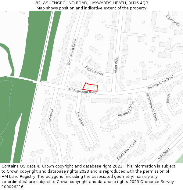 82, ASHENGROUND ROAD, HAYWARDS HEATH, RH16 4QB: Location map and indicative extent of plot