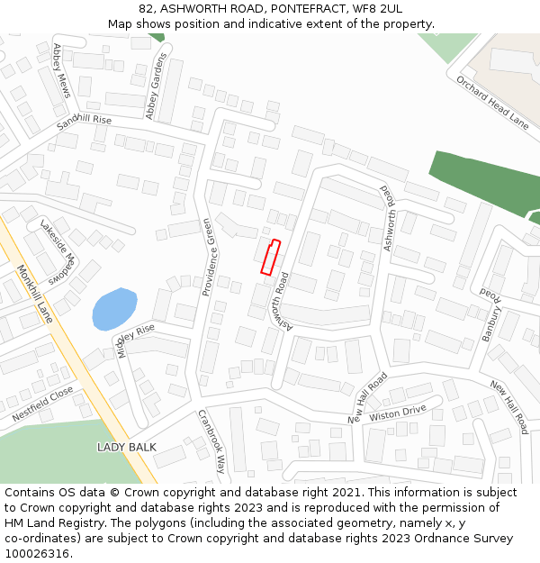 82, ASHWORTH ROAD, PONTEFRACT, WF8 2UL: Location map and indicative extent of plot