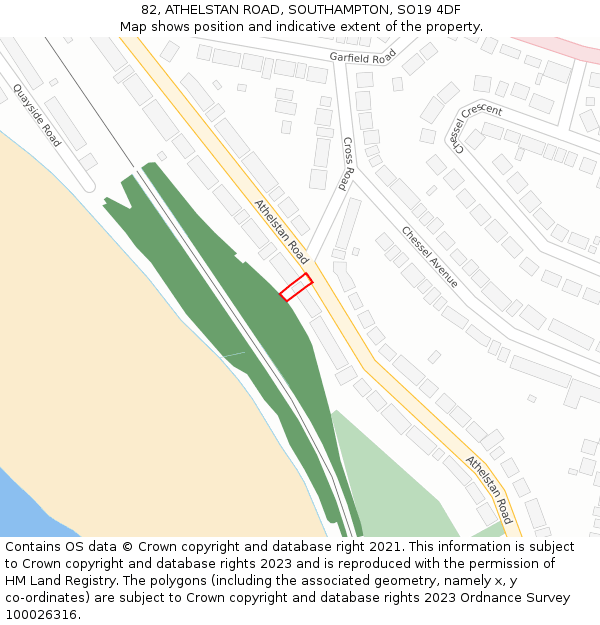 82, ATHELSTAN ROAD, SOUTHAMPTON, SO19 4DF: Location map and indicative extent of plot