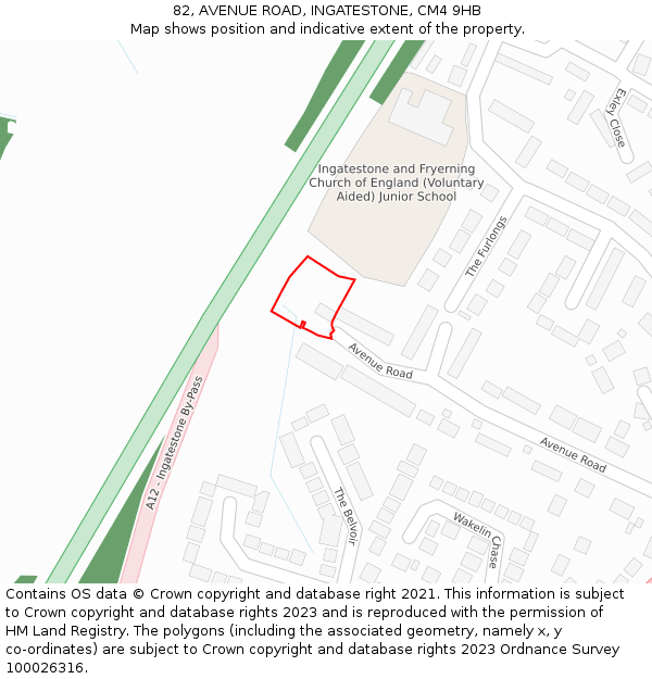 82, AVENUE ROAD, INGATESTONE, CM4 9HB: Location map and indicative extent of plot