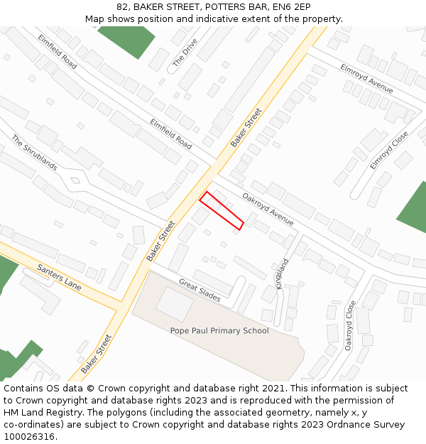 82, BAKER STREET, POTTERS BAR, EN6 2EP: Location map and indicative extent of plot