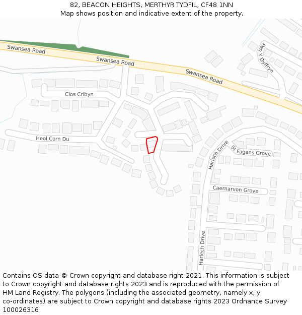 82, BEACON HEIGHTS, MERTHYR TYDFIL, CF48 1NN: Location map and indicative extent of plot