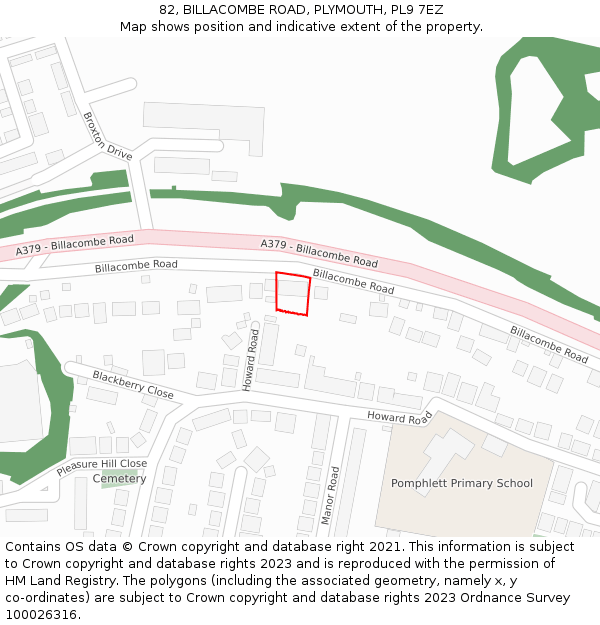 82, BILLACOMBE ROAD, PLYMOUTH, PL9 7EZ: Location map and indicative extent of plot