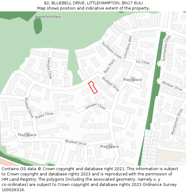 82, BLUEBELL DRIVE, LITTLEHAMPTON, BN17 6UU: Location map and indicative extent of plot