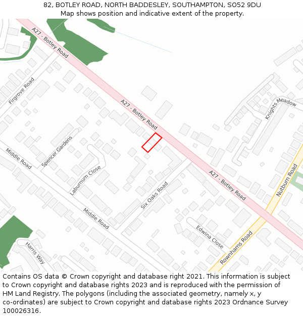 82, BOTLEY ROAD, NORTH BADDESLEY, SOUTHAMPTON, SO52 9DU: Location map and indicative extent of plot