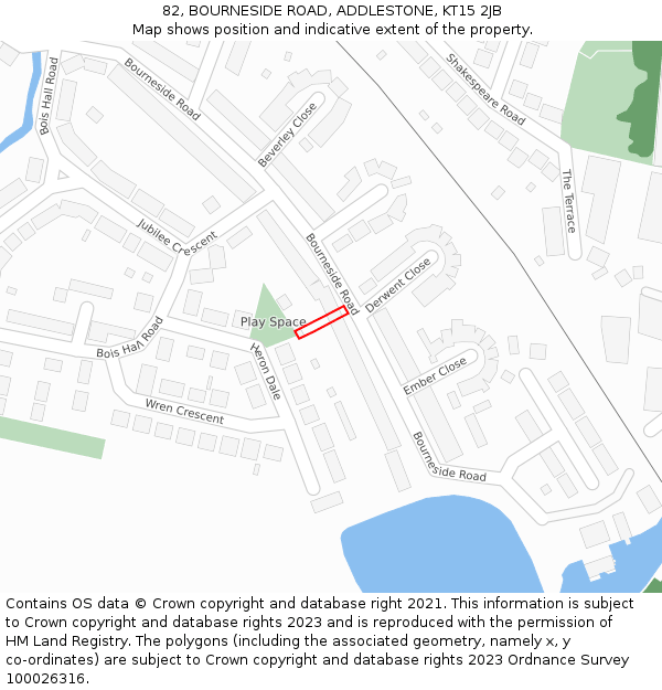 82, BOURNESIDE ROAD, ADDLESTONE, KT15 2JB: Location map and indicative extent of plot