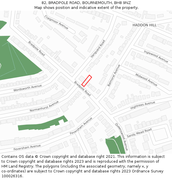 82, BRADPOLE ROAD, BOURNEMOUTH, BH8 9NZ: Location map and indicative extent of plot